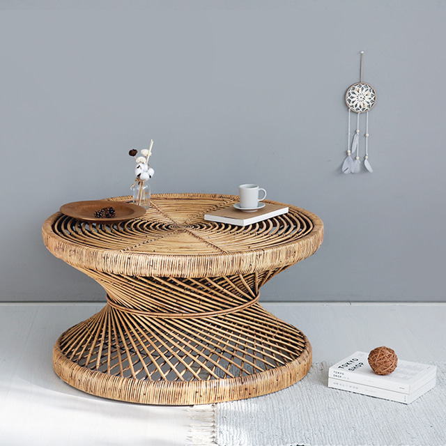 원목 거실테이블 라탄 원형 티테이블 커피 좌식 거실탁자