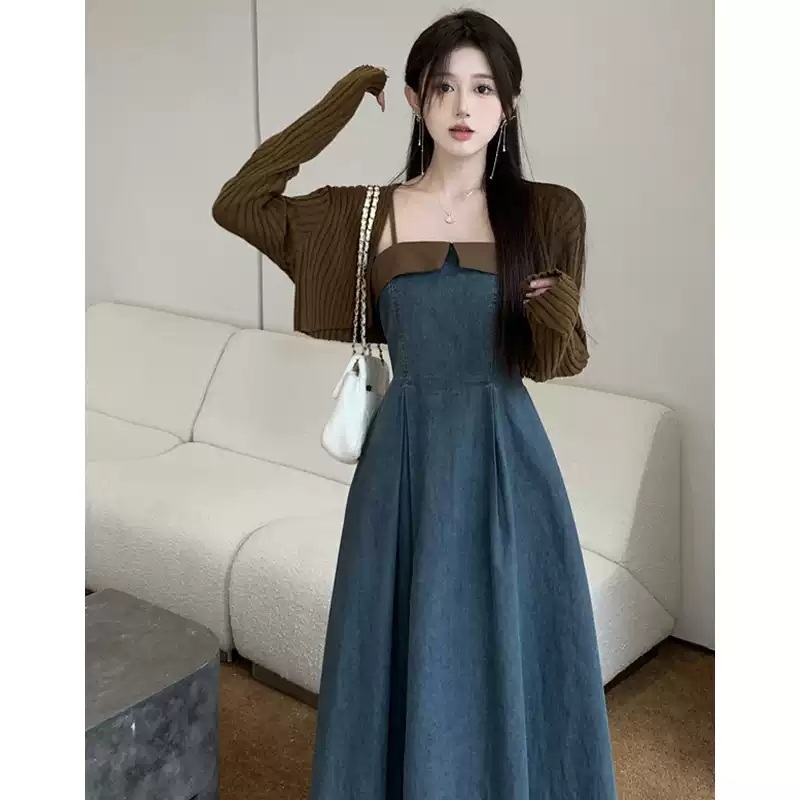 나시 롱 데님원피스 튜브탑포인트 캐주얼 빅사이즈 4XL까지 주름디자인 2컬러 - 상세 이미지 2