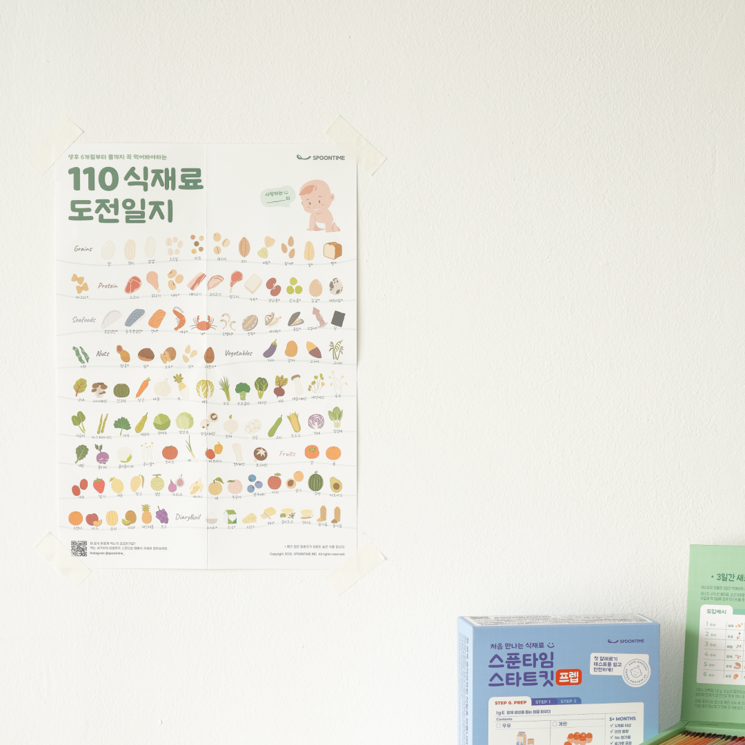 이유식 식단표 스푼타임 110 식재료 도전일지 큐브 토핑 포스터 시기별 재료 - 상세 이미지 3