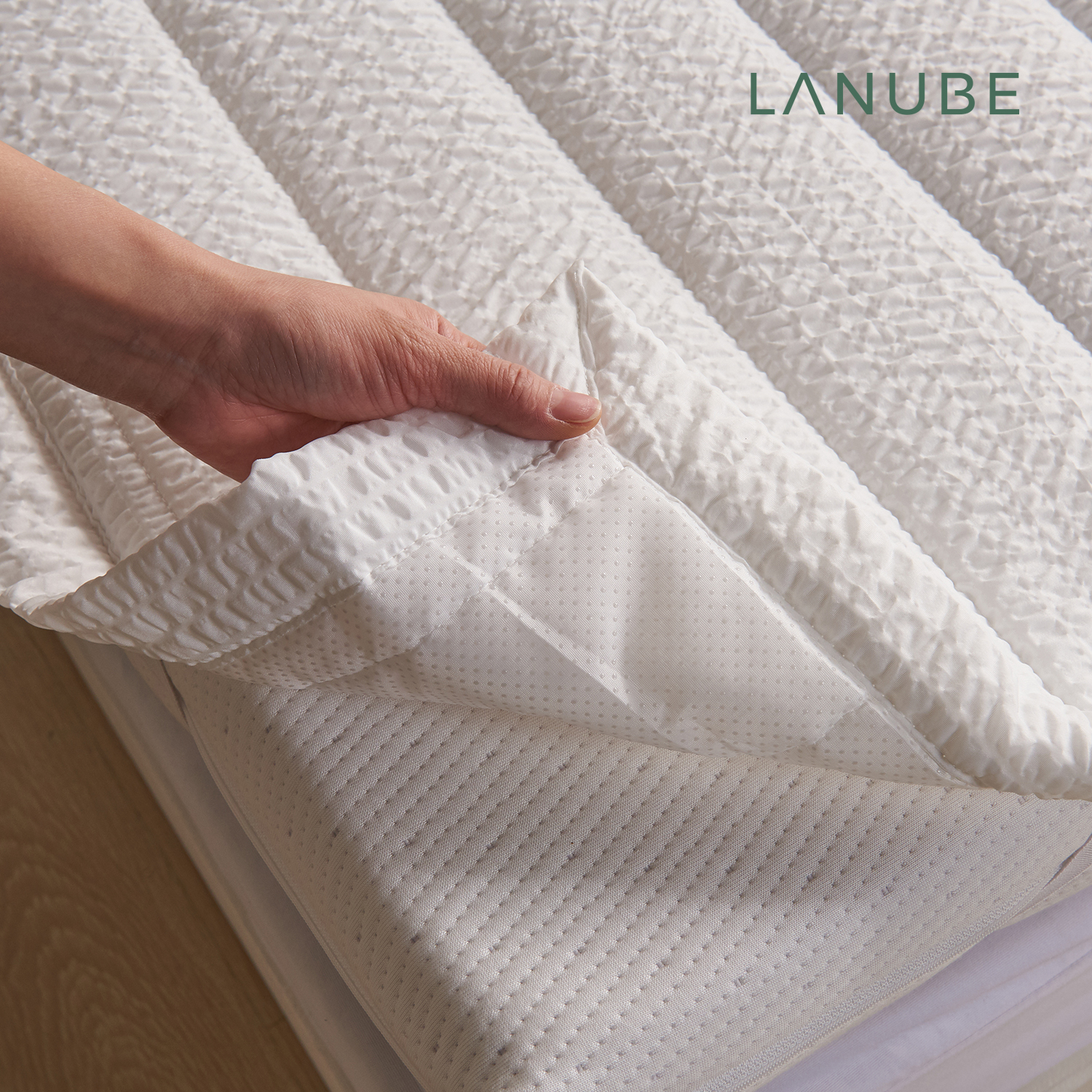 라누베 시어서커패드 슈퍼싱글 사계절 침대패드 SS 고정밴드