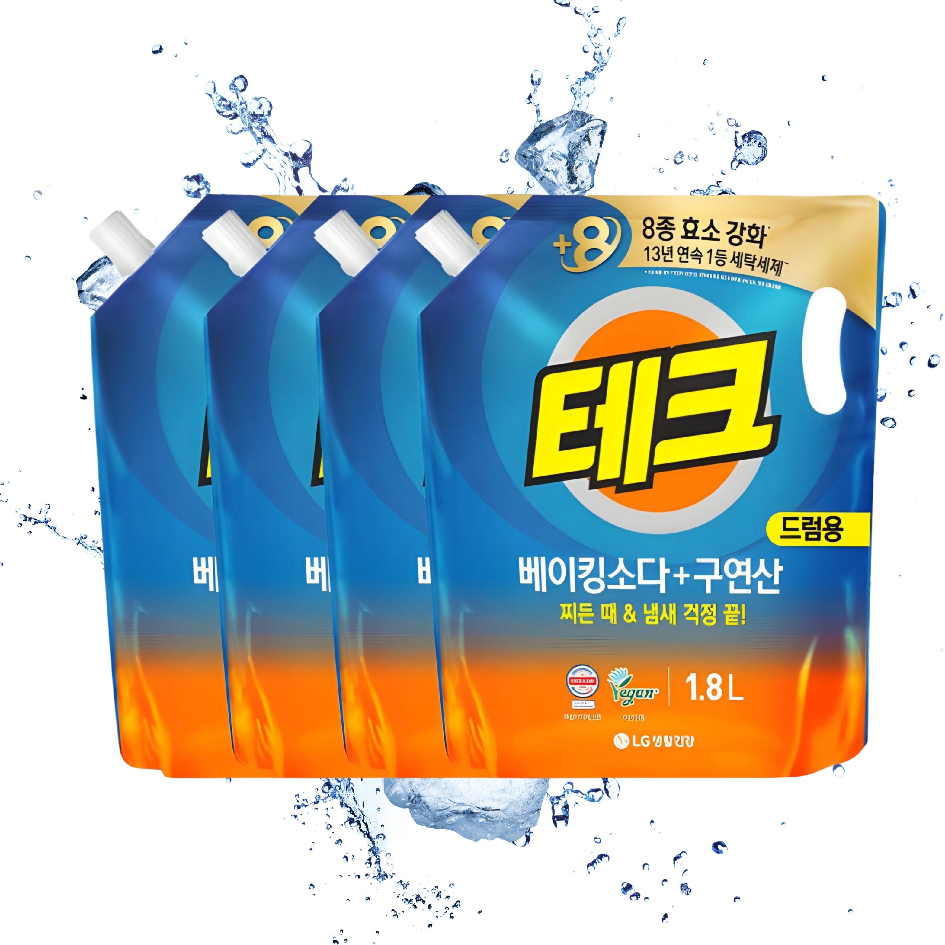 LG생활건강 테크 베이킹소다 구연산 액체세제 1.8L 리필 드럼 X 4개 - 메인 이미지