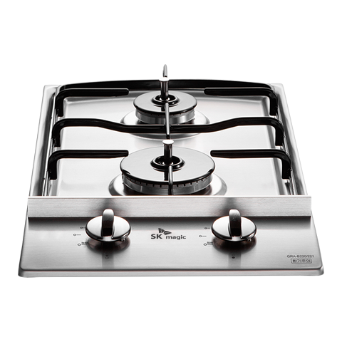 경동 나비엔매직 2구 빌트인 매립형 쿡탑 렌지 가스레인지 265x485 GRB1002 LPG AC코드식 실버
