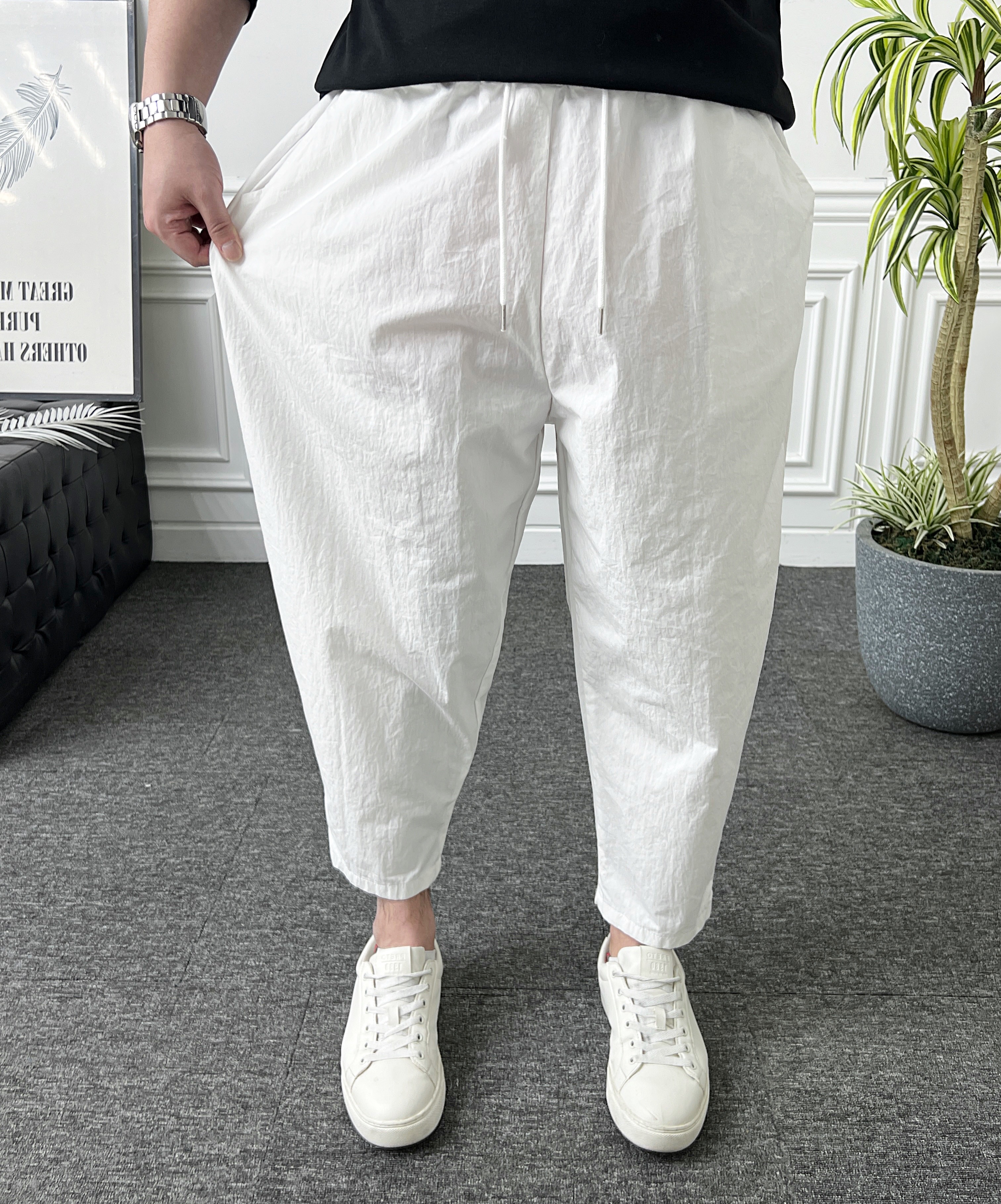 남자 벌룬팬츠 바스락 나일론 밴딩 와이드 배기바지 - 상세 이미지 3