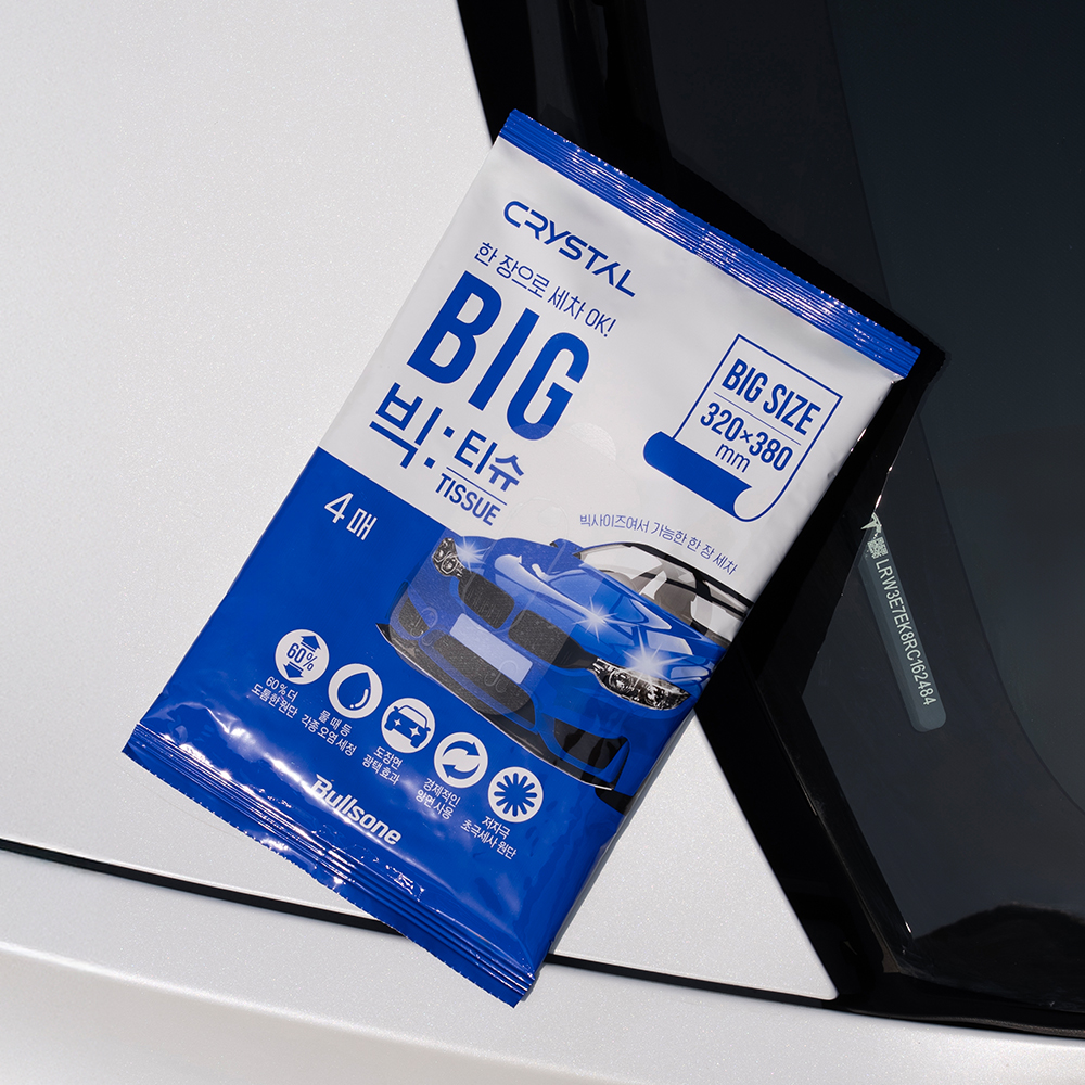 [세차티슈SET] 불스원 크리스탈 빅티슈 4매 + EZ클린 유막 제거 티슈 1매