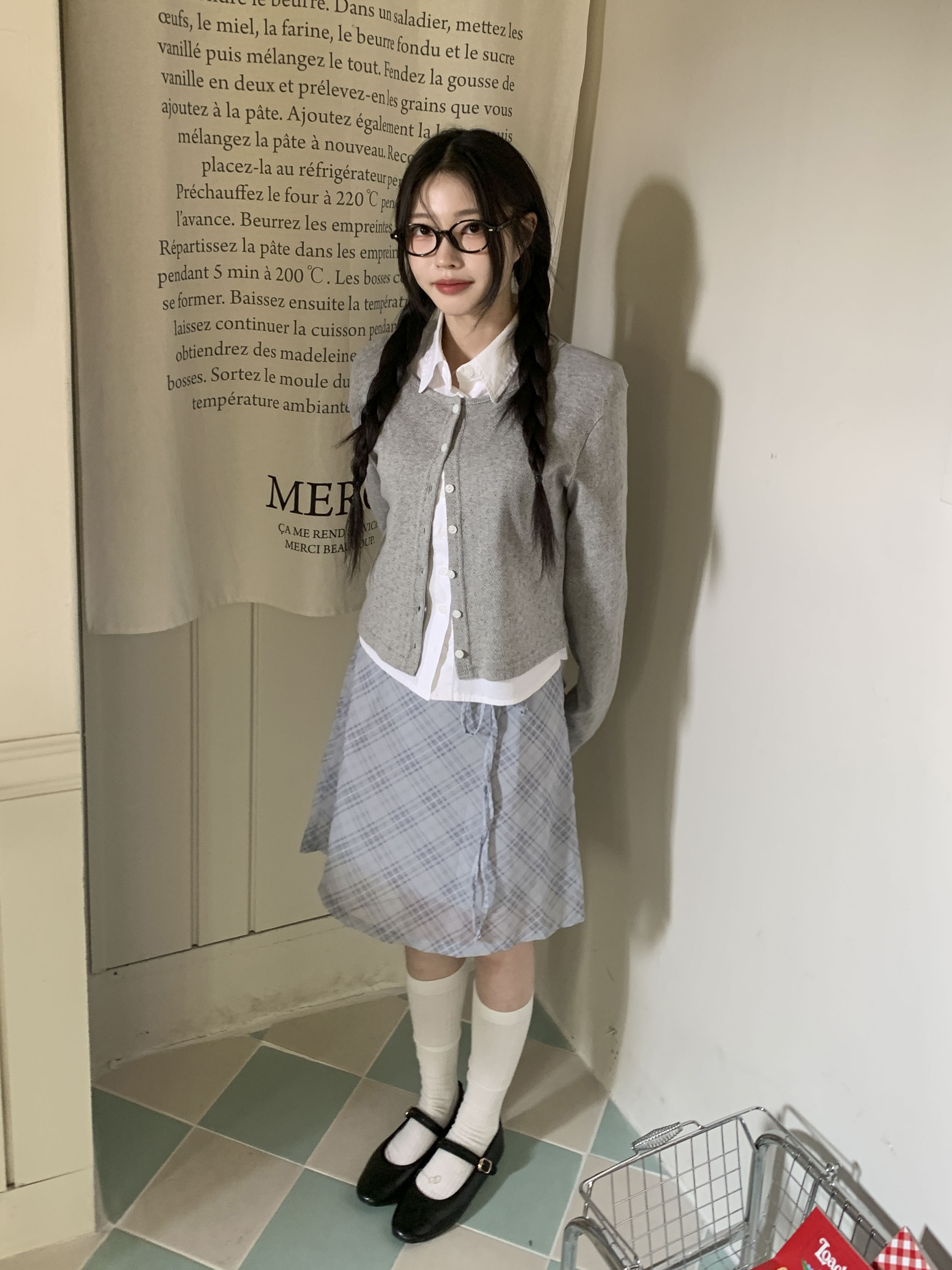 [하체커버♥] 허시 쉬폰 체크 리본 미디 스커트 2color 상세 이미지 17