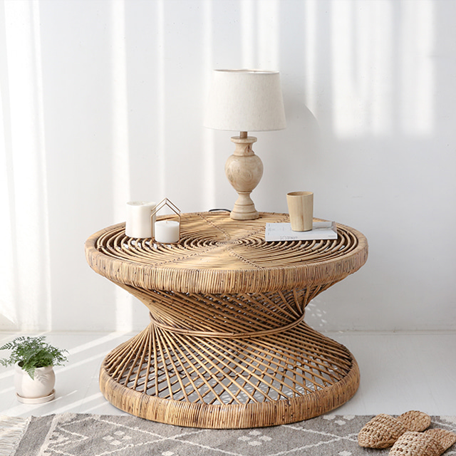 원목 거실테이블 라탄 원형 티테이블 커피 좌식 거실탁자