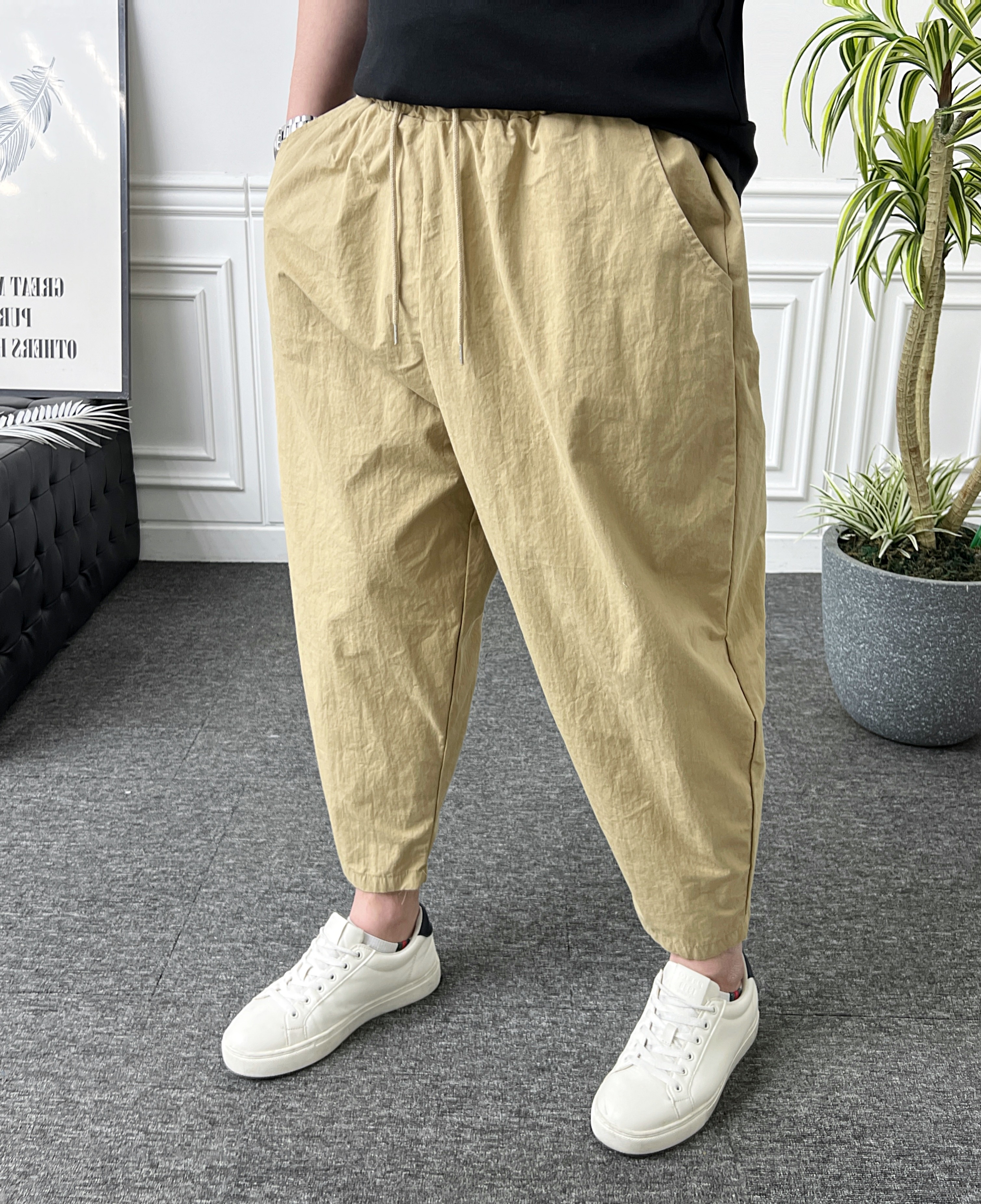 남자 벌룬팬츠 바스락 나일론 밴딩 와이드 배기바지 - 상세 이미지 5