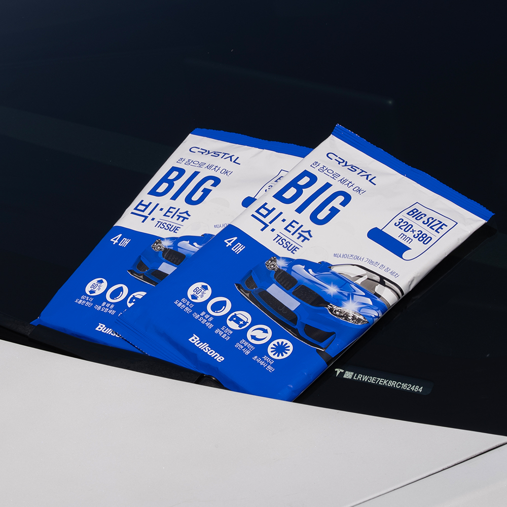 [세차티슈SET] 불스원 크리스탈 빅티슈 4매 + EZ클린 유막 제거 티슈 1매