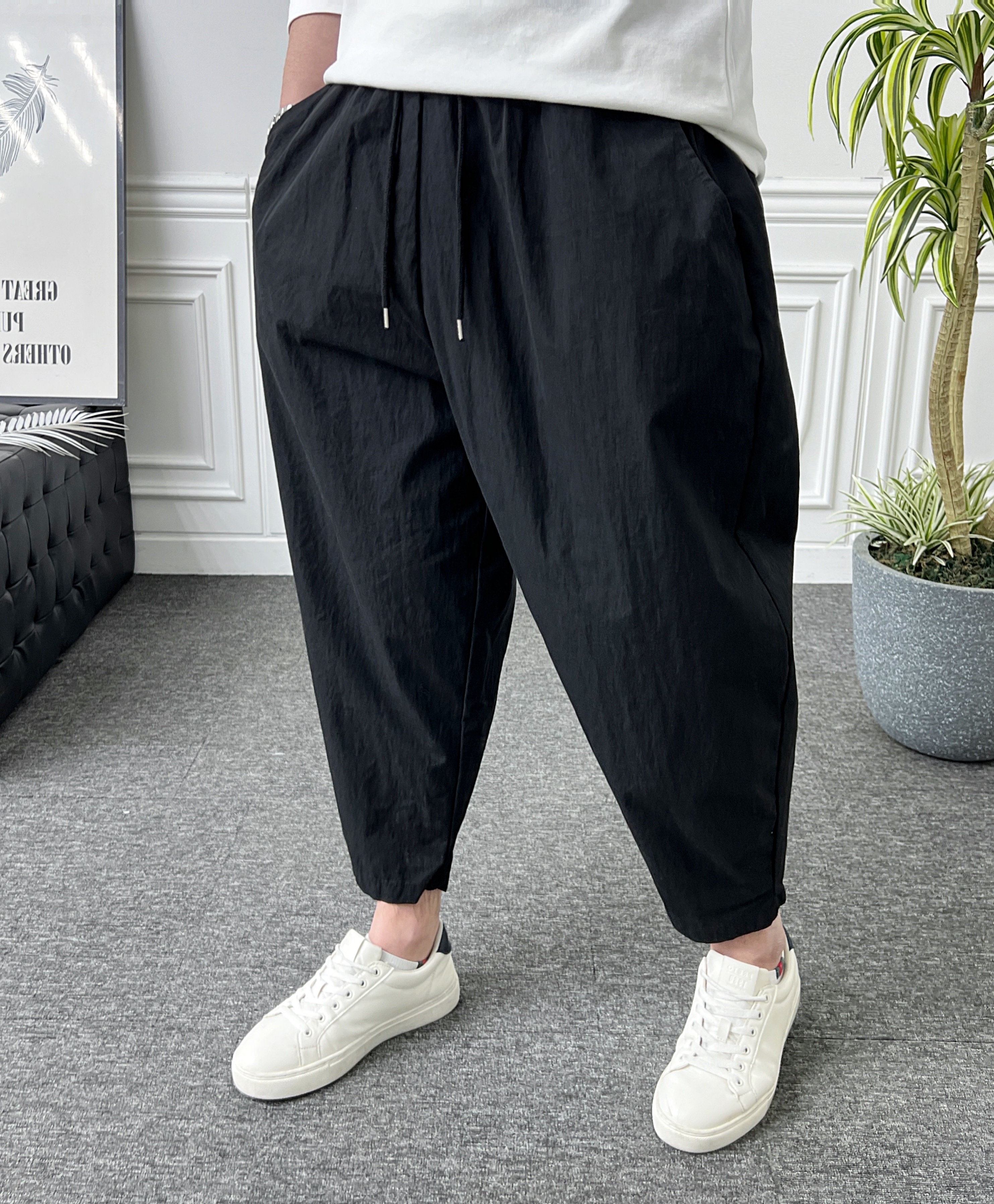 남자 벌룬팬츠 바스락 나일론 밴딩 와이드 배기바지 - 상세 이미지 2