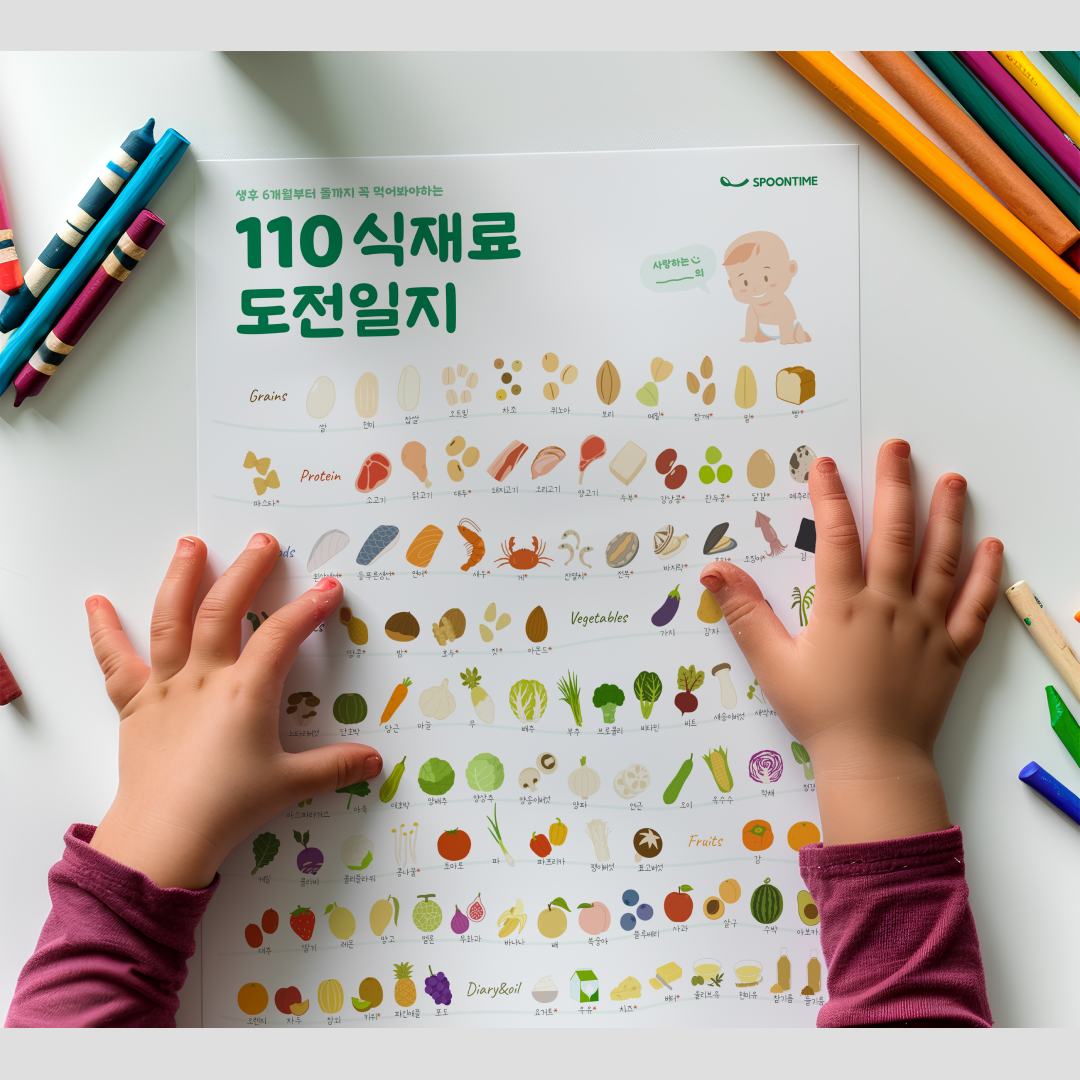 이유식 식단표 스푼타임 110 식재료 도전일지 큐브 토핑 포스터 시기별 재료 - 상세 이미지 4