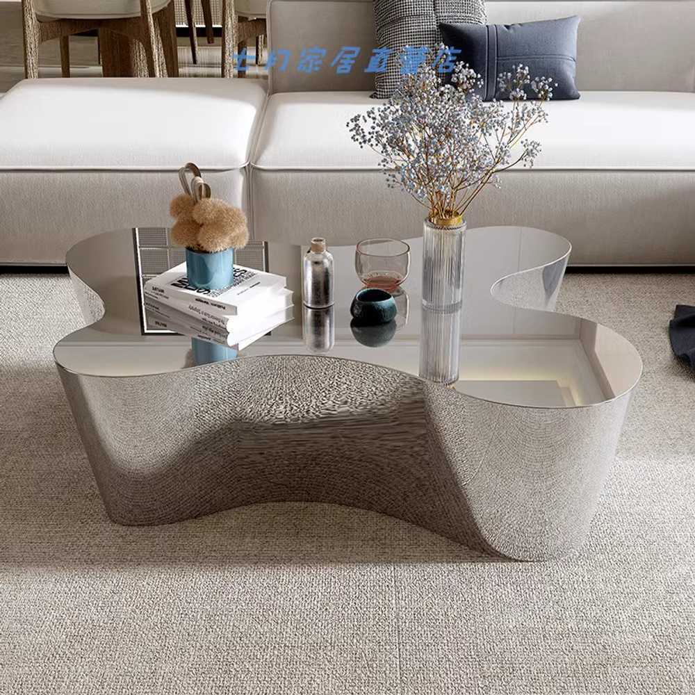 모듈테이블 스텐 스틸 좌탁 비정형 땅콩 라운지 소파 브러쉬드 80x58x45cm - 상세 이미지 5