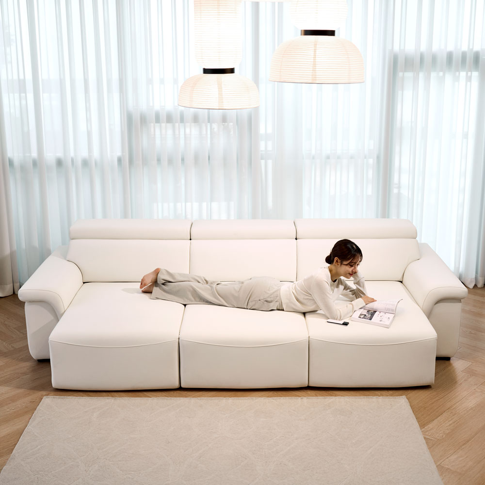 폴로까사 로한 비건 레더 슬라이딩 모션 무빙 리클라이너 4인 가죽 소파