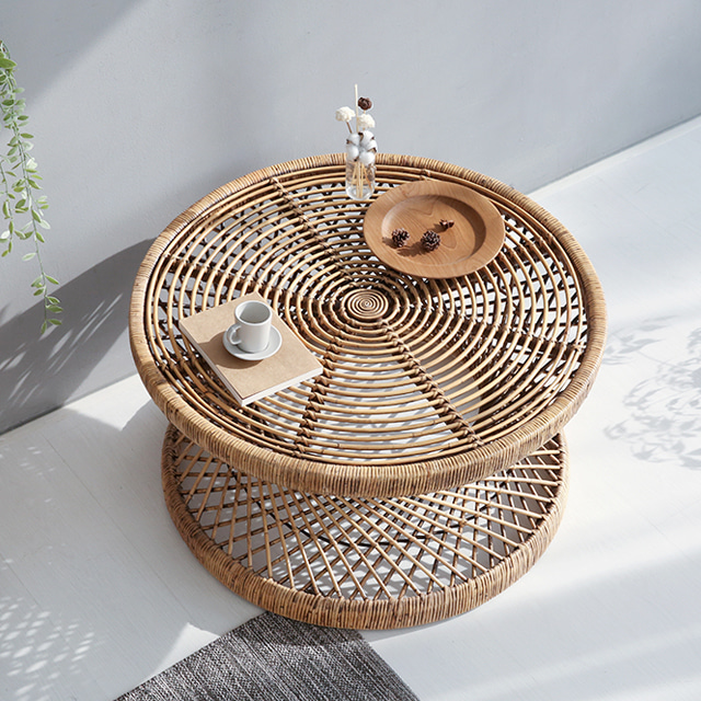 원목 거실테이블 라탄 원형 티테이블 커피 좌식 거실탁자
