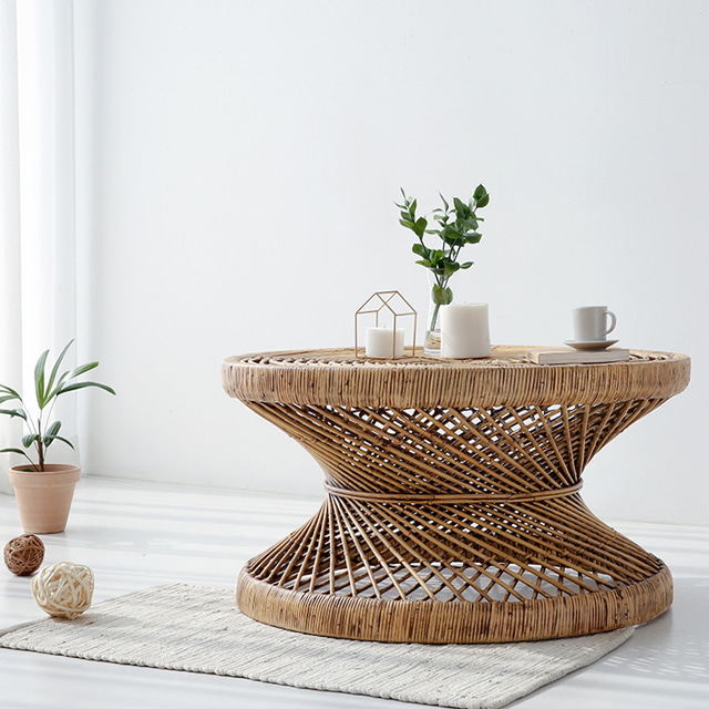 원목 거실테이블 라탄 원형 티테이블 커피 좌식 거실탁자