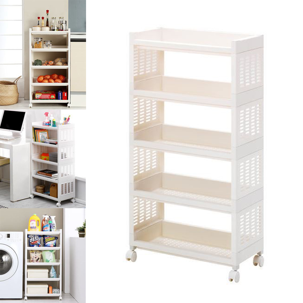 이동식 5단 선반 다용도 와이드 주방 틈새 트롤리 수납장