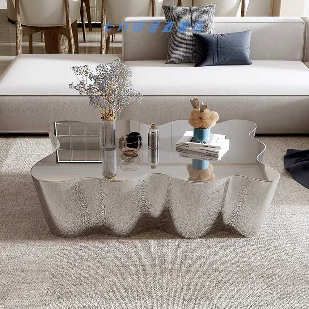 모듈테이블 스텐 스틸 좌탁 비정형 땅콩 라운지 소파 브러쉬드 80x58x45cm 이미지 6