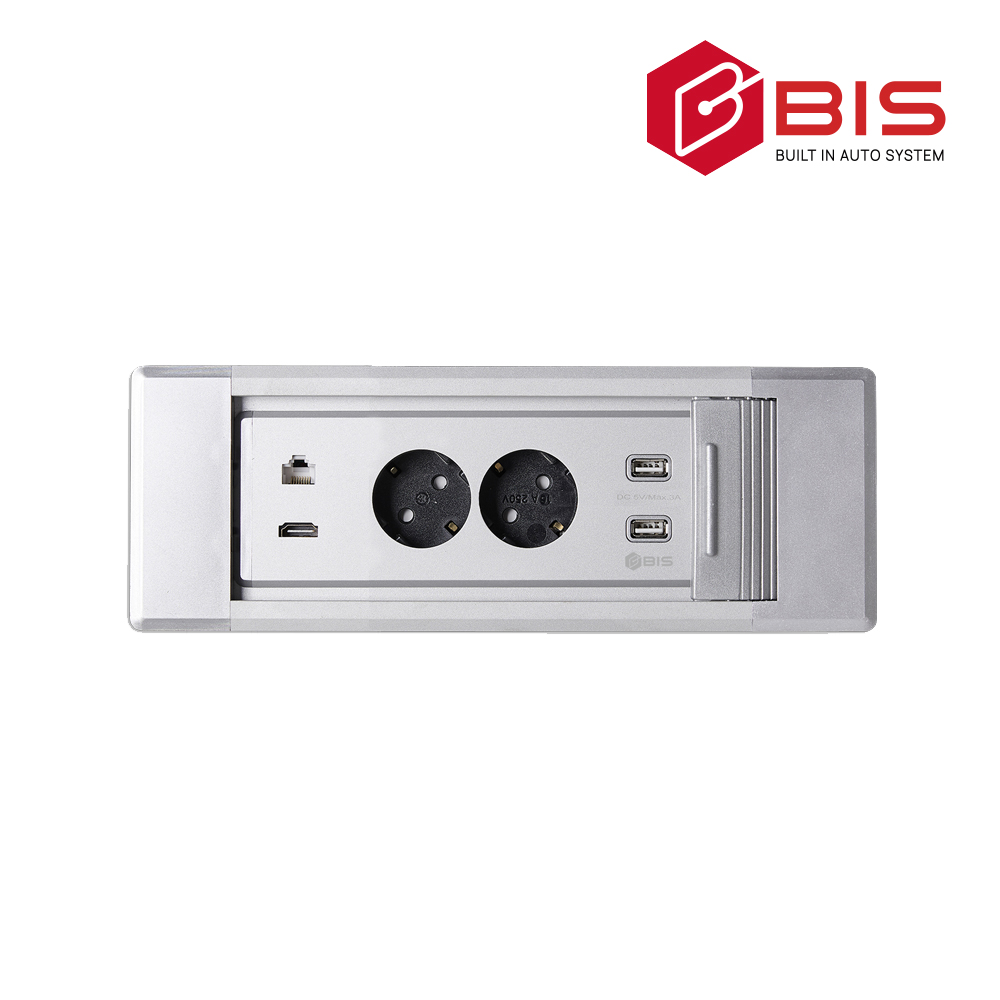 BIS 슬라이딩 커버형 2구 콘센트 빌트인 USB LAN HDMI 사무실 회의실 책상 - 상품 이미지
