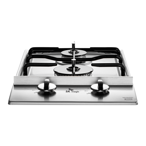 경동 나비엔매직 2구 빌트인 매립형 쿡탑 렌지 가스레인지 265x485 GRB1002 LPG AC코드식 실버