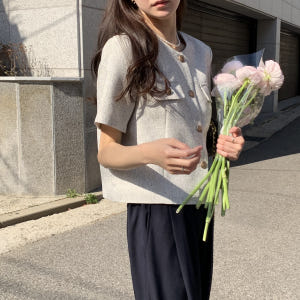 (자체제작)젤리 가을 간절기 루즈핏 긴팔 골드버튼 포켓 라운드넥 린넨 숏... 착용 후기 | 사이즈/핏 총정리 - 상품 이미지 2