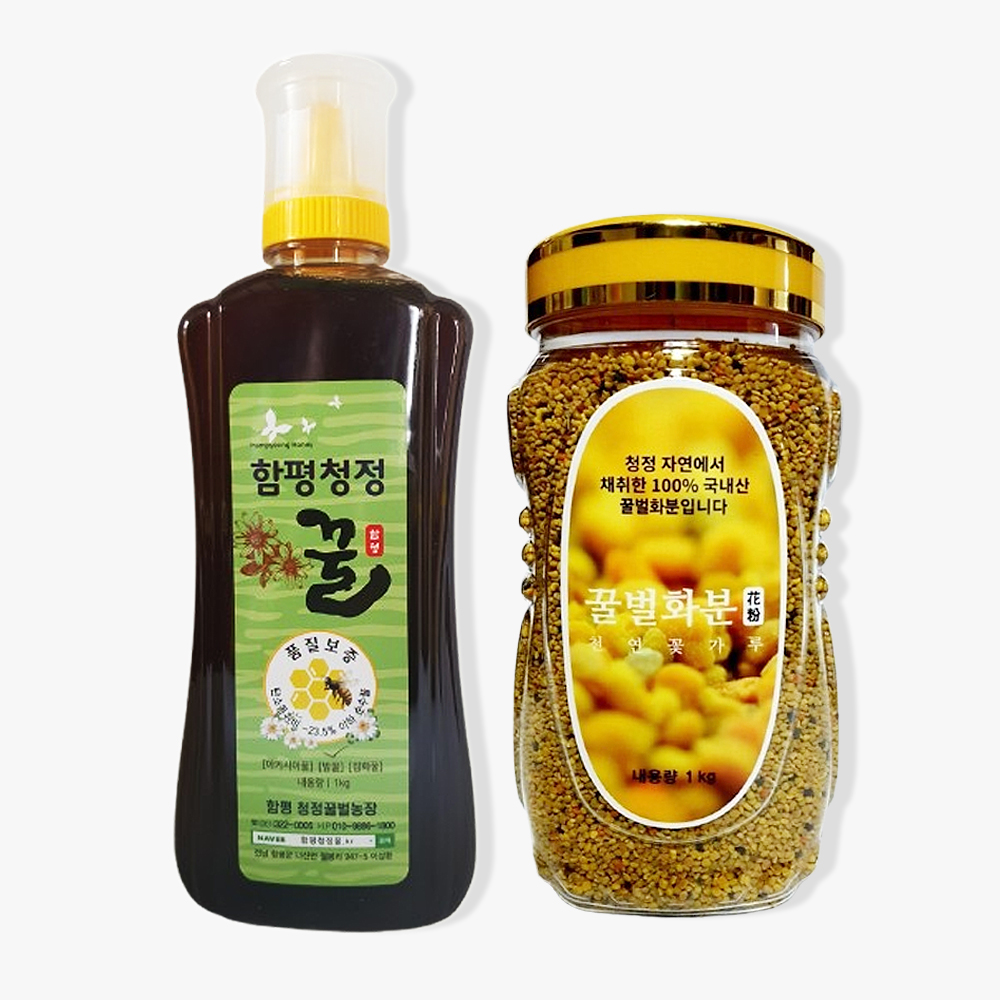 함평청정 밤꿀 튜브형 벌꿀 1kg+꿀벌화분 500g 혼합상품 - 상품 이미지