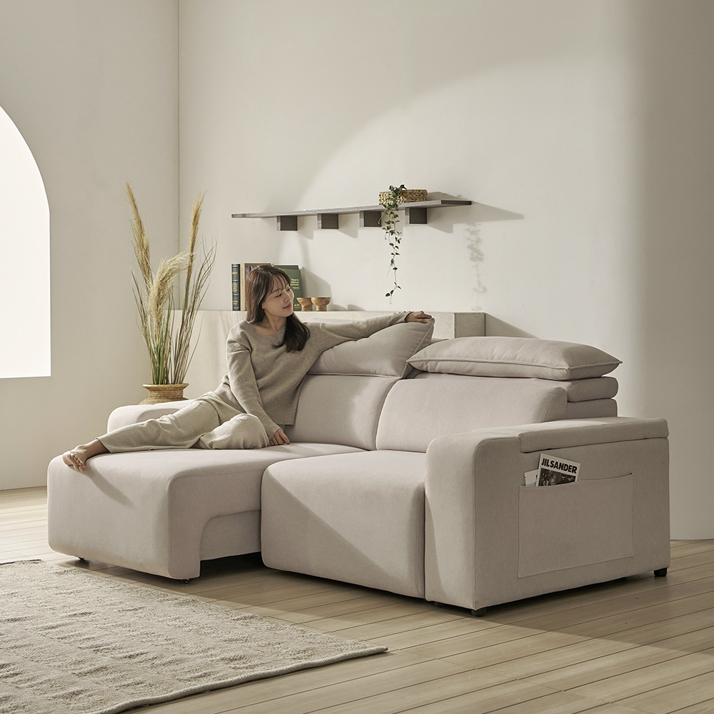 보니애가구 시에나 데이비스 리클라이너 쇼파 슬라이드 무빙 쇼파 모션 소파 스툴미포함, 아이보리, 3인용