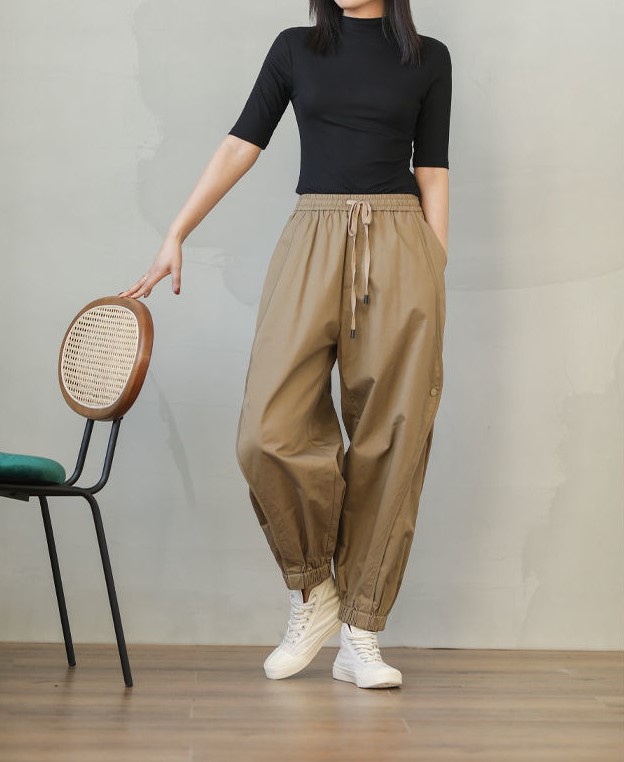 세상시원편함 스판 배기핏 바스락 밴딩조거팬츠 절개핀턱 데일리바지 여자여자몰 - 상세 이미지 2