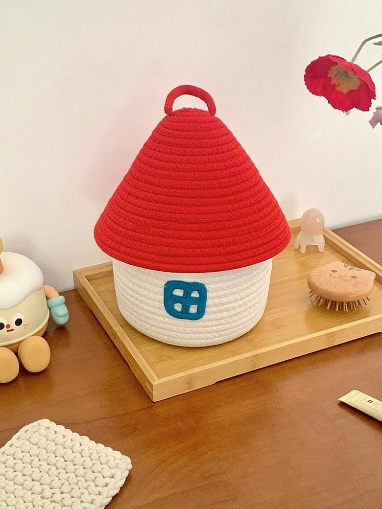 동글 작은집 뚜껑 소품바구니 정리바스켓 다용도 인테리어 바구니 상세 이미지 8