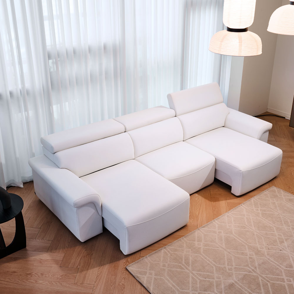 폴로까사 로한 비건 레더 슬라이딩 모션 무빙 리클라이너 4인 가죽 소파