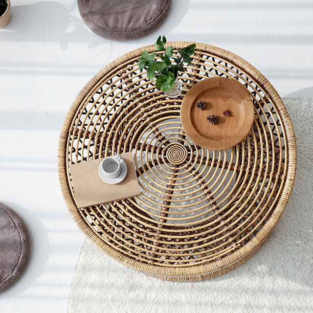 원목 거실테이블 라탄 원형 티테이블 커피 좌식 거실탁자