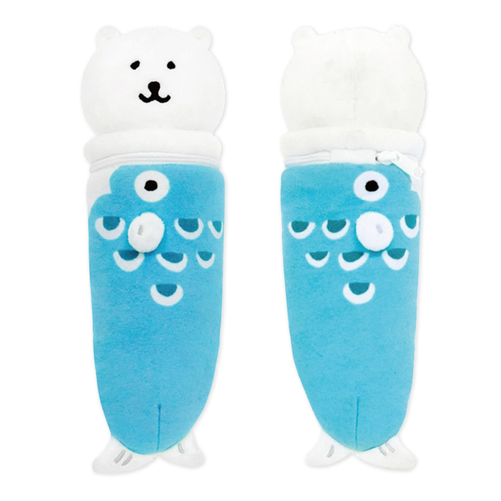 담곰이 봉제 필통 블루 학생 물고기 볼펜 케이스 학용품 파우치 나가노 캐릭터 굿즈 - 메인 이미지