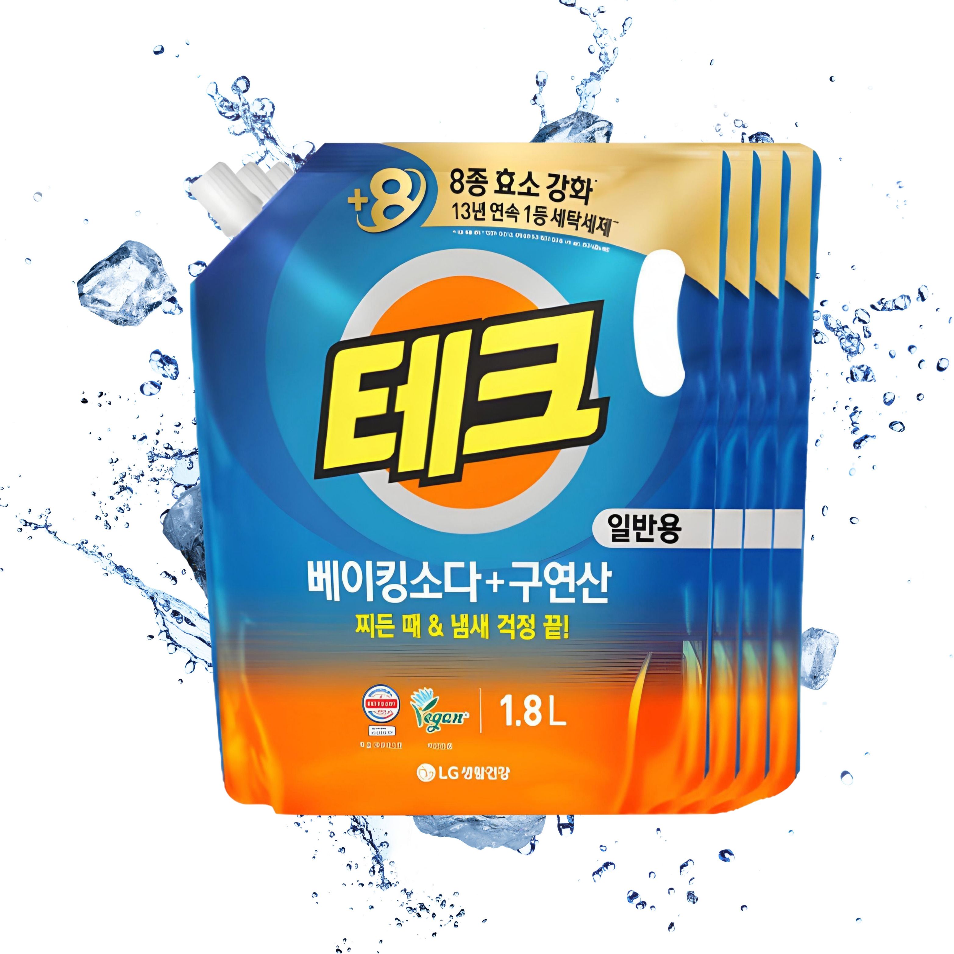 LG생활건강 테크 베이킹소다 구연산 액체세제 1.8L 리필 일반 X 4개 - 메인 이미지