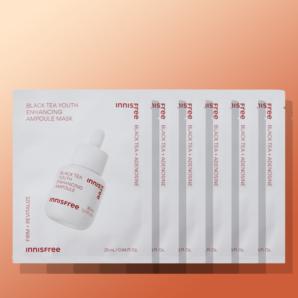 이니스프리 블랙티 유스 인핸싱 앰플 마스크 28mL 6매 / 미백 탄력케어 피부결 보습 안티에이징