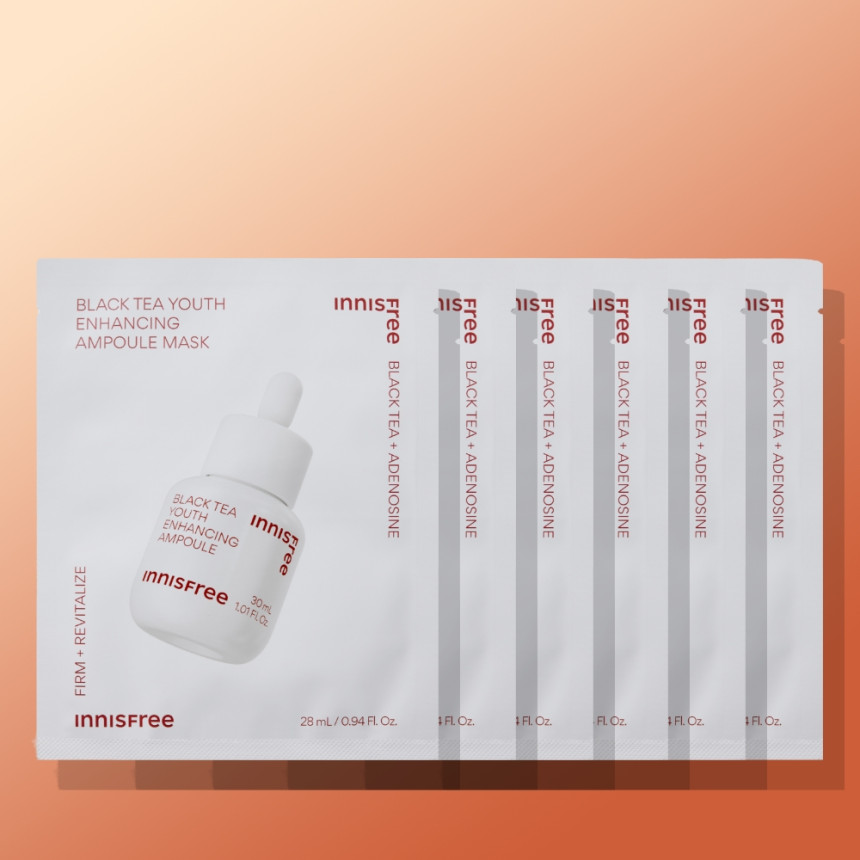 이니스프리 블랙티 유스 인핸싱 앰플 마스크 28mL 6매 / 미백 탄력케어 피부결 보습 안티에이징 사진 1