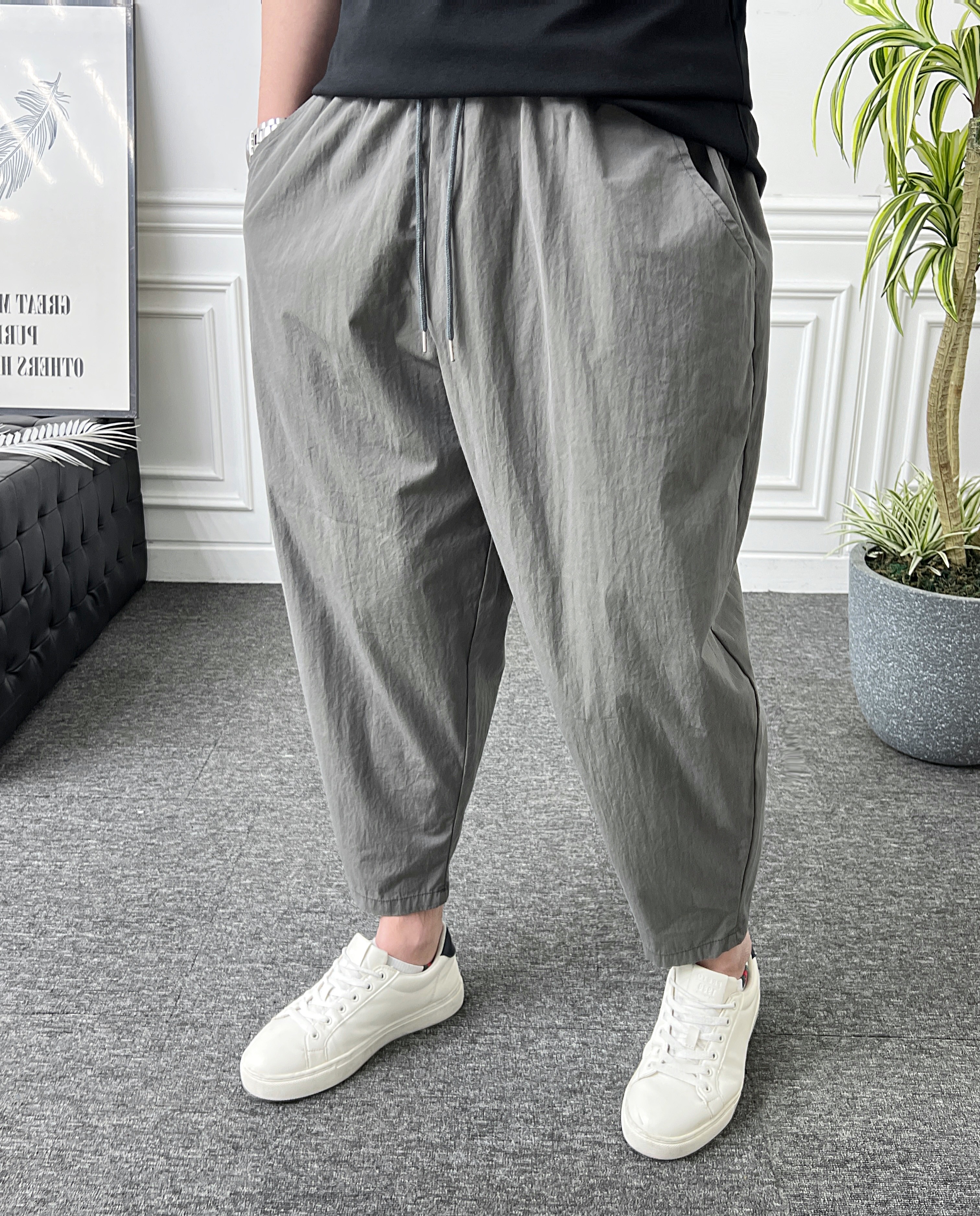 남자 벌룬팬츠 바스락 나일론 밴딩 와이드 배기바지 - 상세 이미지 4