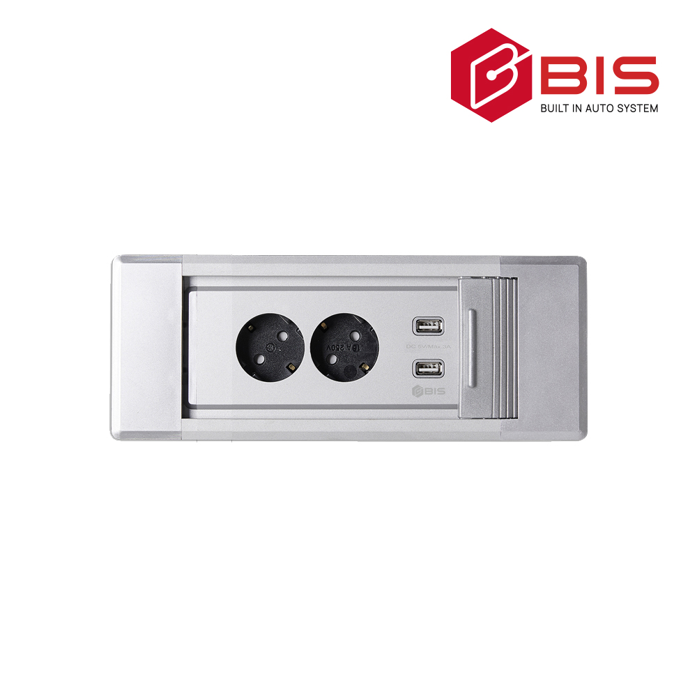 BIS 슬라이딩 커버형 2구 콘센트 빌트인 USB LAN HDMI 사무실 회의실 책상 - 상세 이미지 2