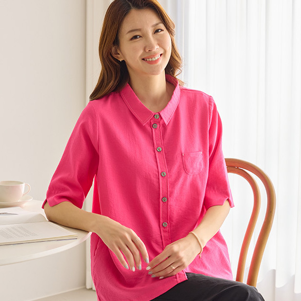 여성 스티치 카라 루즈핏 반팔 셔츠 자켓 여름 외출복 패션 하객룩 빅사이즈