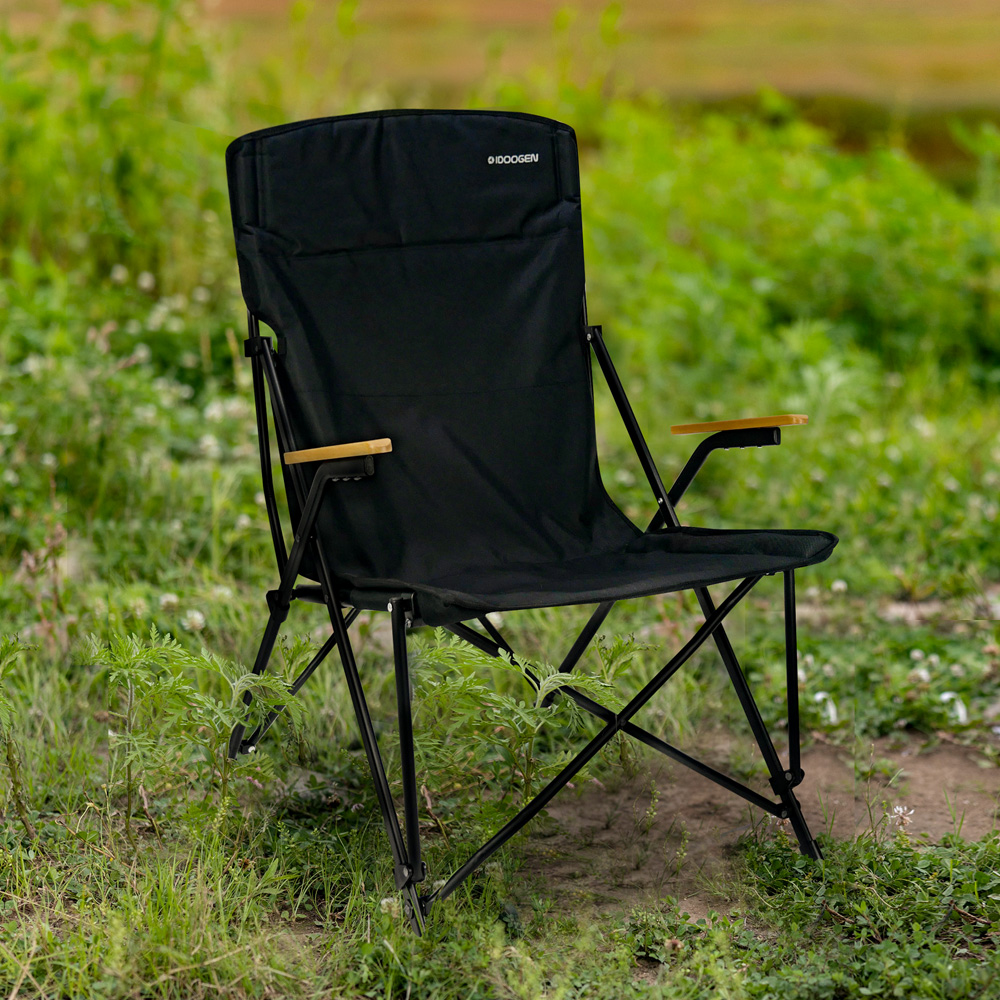 아이두젠 우드암레스트 릴렉스 체어 휴대용 접이식 의자 블랙, 1개