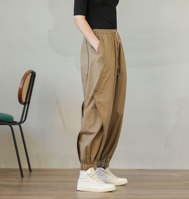 세상시원편함 스판 배기핏 바스락 밴딩조거팬츠 절개핀턱 데일리바지 여자여자몰 - 상세 이미지 3