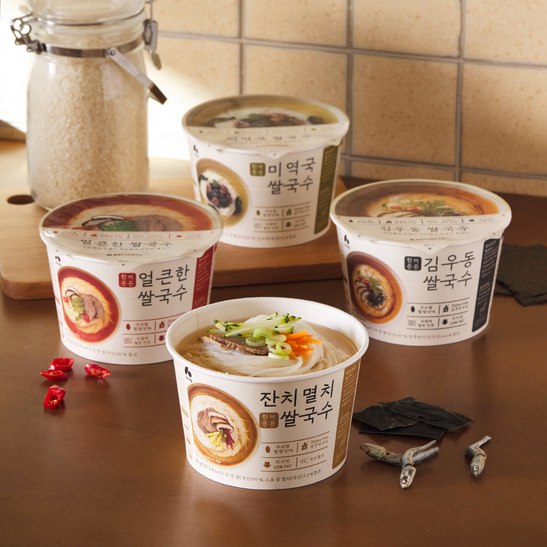 [네이처빌] 97% 쌀로 만든 글루텐프리 한끼든든 쌀국수 혼합 12개입 (멸치3+얼큰3+미역3+우동3)