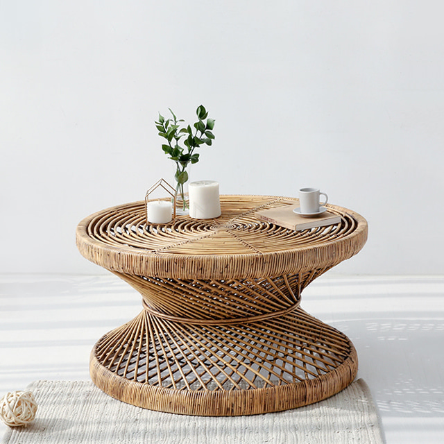 원목 거실테이블 라탄 원형 티테이블 커피 좌식 거실탁자