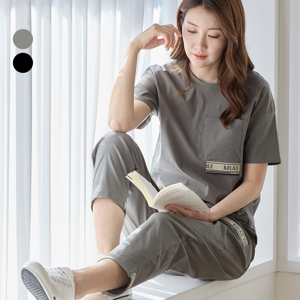 여성 여름 인견 캐쥬얼 모던 트레이닝 상하세트 반팔 배기바지 운동복 츄리닝 - 상세 이미지 3