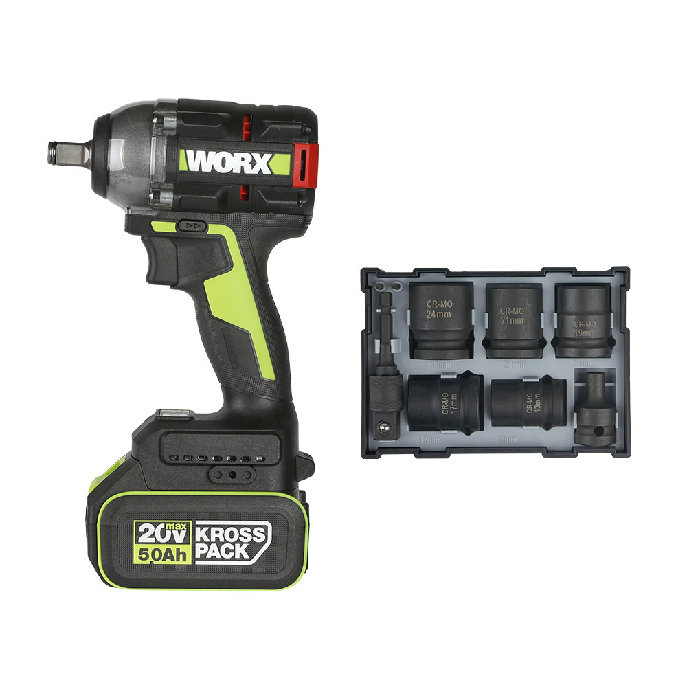 웍스 충전 임팩 렌치 20V 5.0Ah 배터리1개 12.7mm BL WU289.3 임팩트