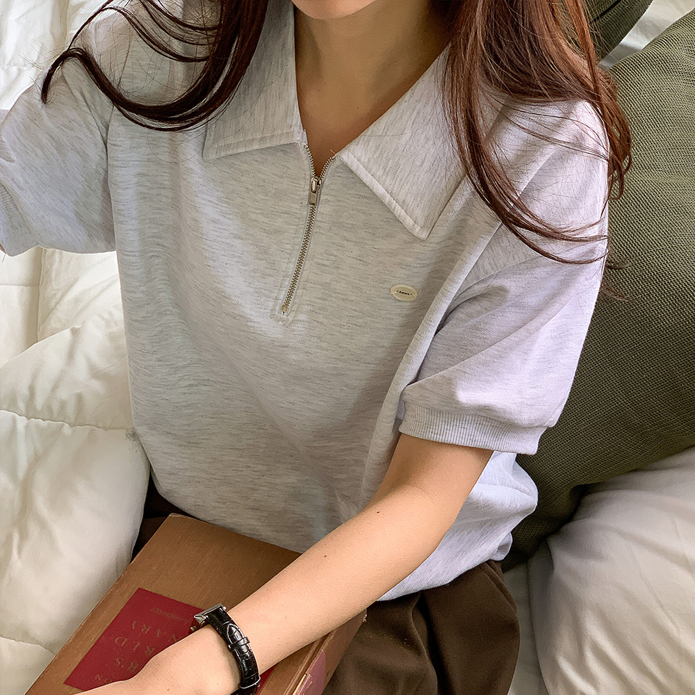 반팔맨투맨 여름 카라 여성반집업 세미 크롭 티셔츠 이미지 7