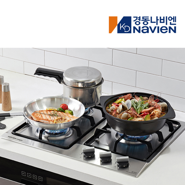 경동 나비엔매직 3구 빌트인 가스쿡탑 매립형 레인지 DC전지식 560 x 440 GRB2103 LNG 실버