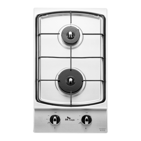 경동 나비엔매직 2구 빌트인 매립형 쿡탑 렌지 가스레인지 265x485 GRB1002 LPG AC코드식 실버