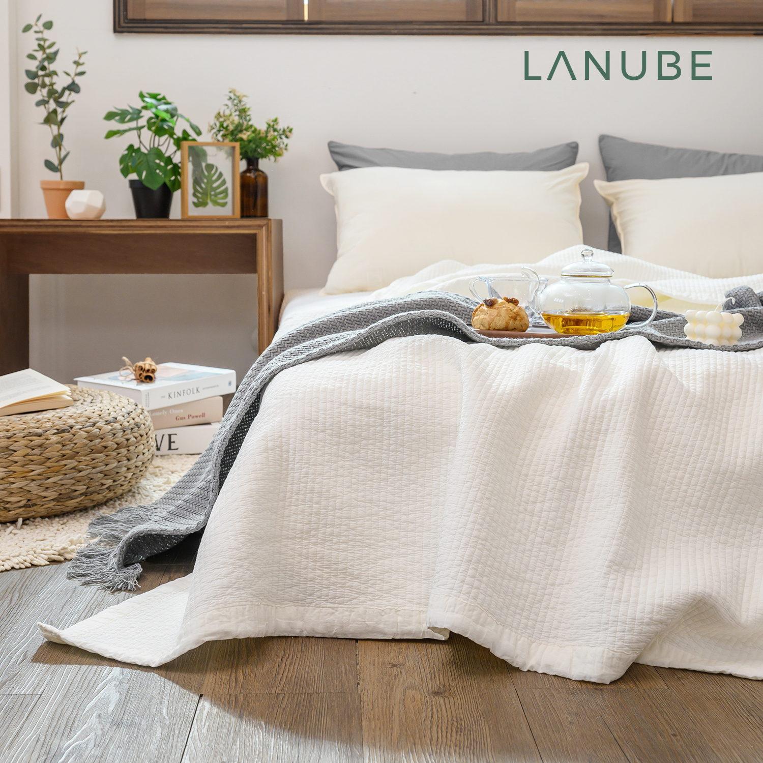 라누베 순면 워싱 침대 스프레드 시트 이불 덮개 패드 SS