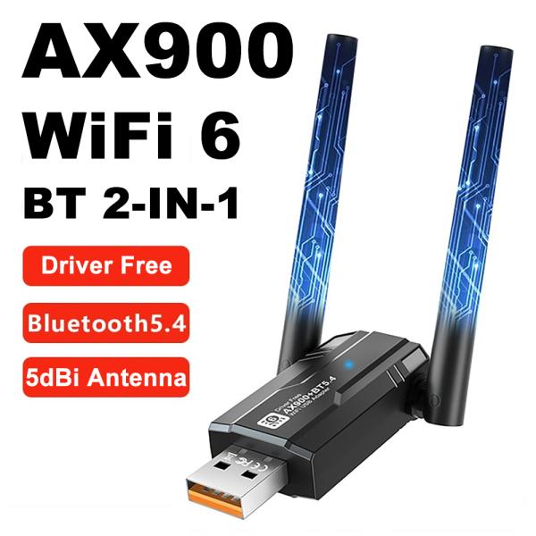 동글이 무선랜카드 USB WiFi 어댑터 AX900 5G 및 5dBi 안테나 PC 컴퓨터 용 Bluetooth Windows 이더넷 네트워크 카드 동글 : 백억부자할미