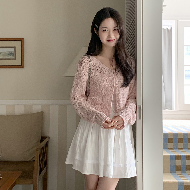 (솜사탕 색감) 러비즈 브이넥 세미크롭 니트 가디건 cd3335 - 상세 이미지 4
