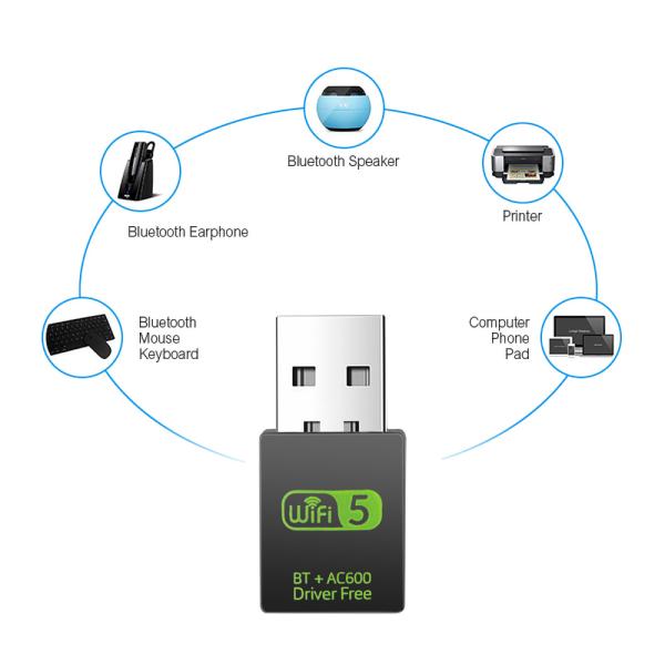 동글이 무선랜카드 600Mbps USB 어댑터 무선 네트워크 카드 블루투스 WiFi 5 동글 듀얼 밴드 수신기 PC 노트북 Windows 용 : 백억부자할미