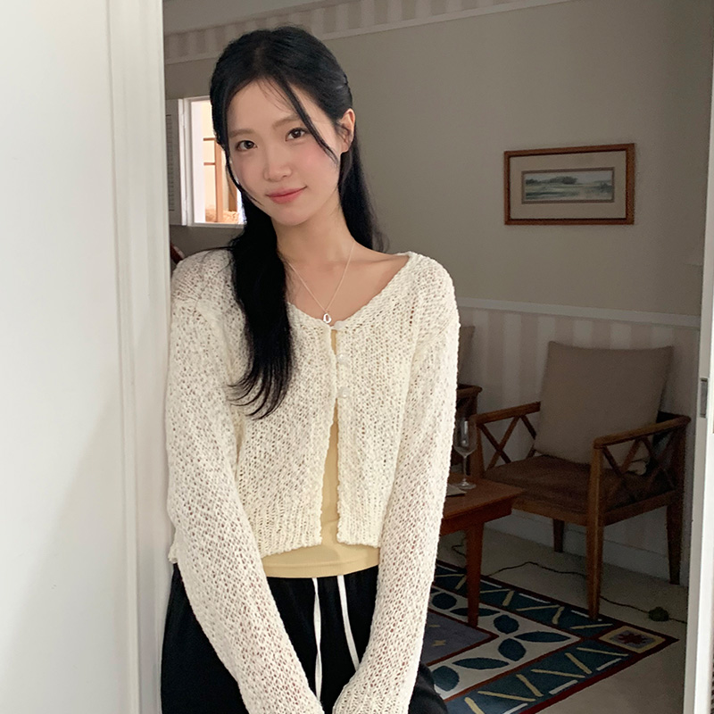 (솜사탕 색감) 러비즈 브이넥 세미크롭 니트 가디건 cd3335 - 상세 이미지 3